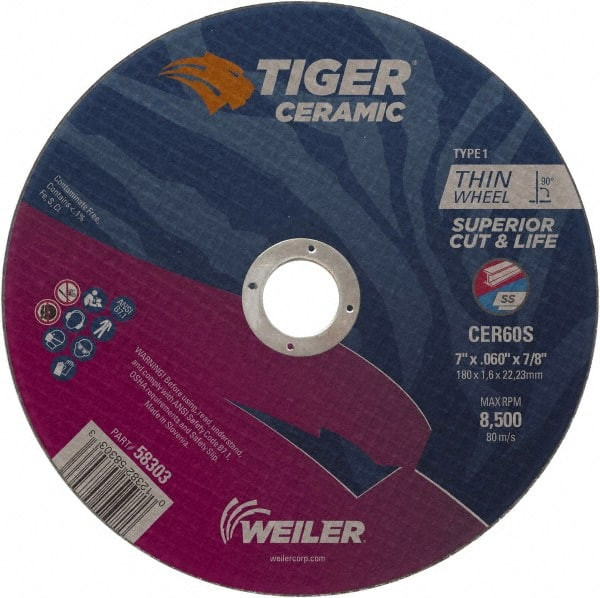 WEILER CORPORATION 58303 7 X 0.06, 7/8" HOLE 60 GRIT CERAMIC CUTO