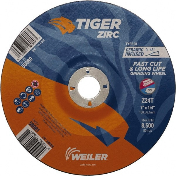 WEILER CORPORATION 58081 7 X 1/4 TIGER ZIRC T28 GRIND WHEEL Z24T 