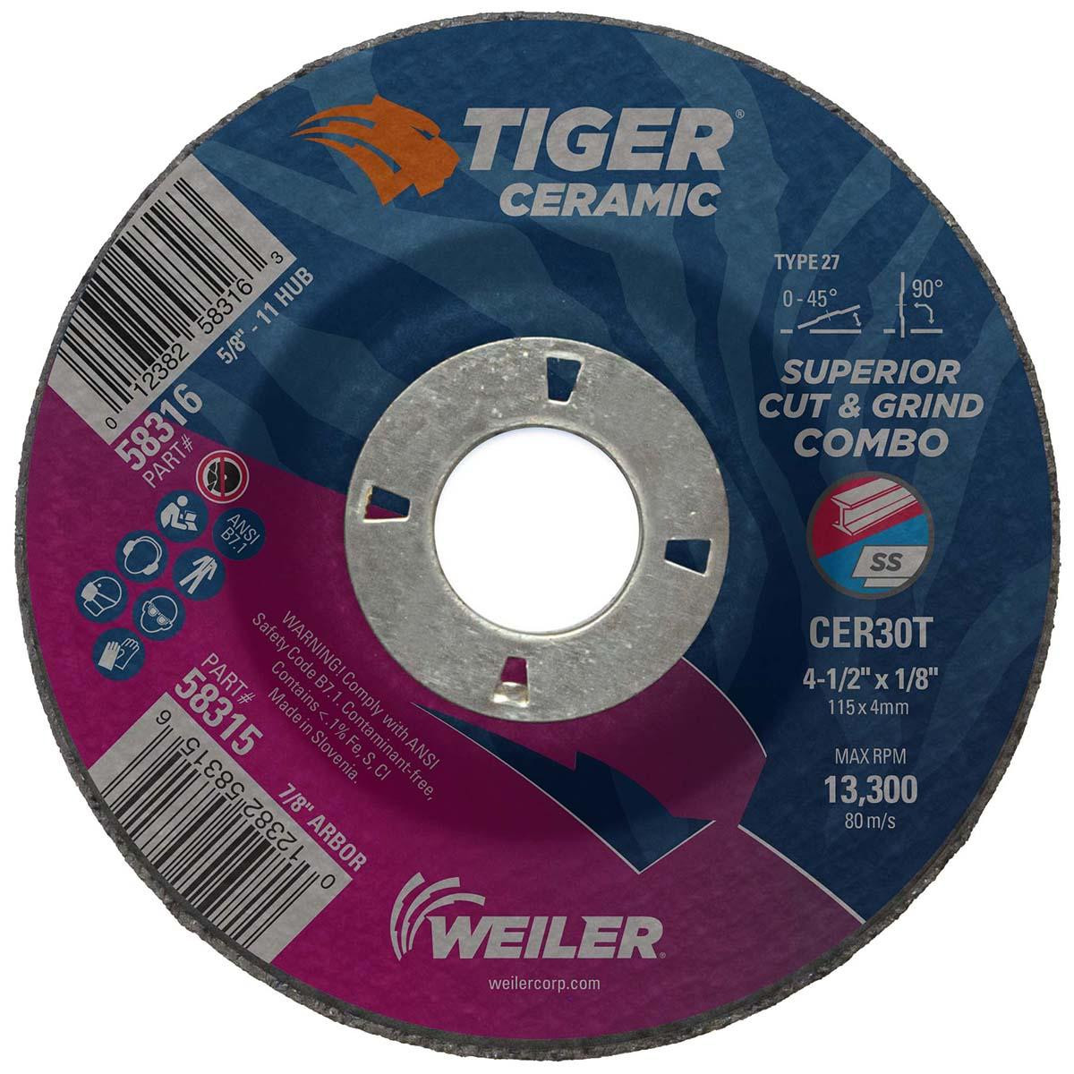 WEILER CORPORATION 58315 4.5 X 1/8 TIGER CERAMICT27 COMBO CER30T 