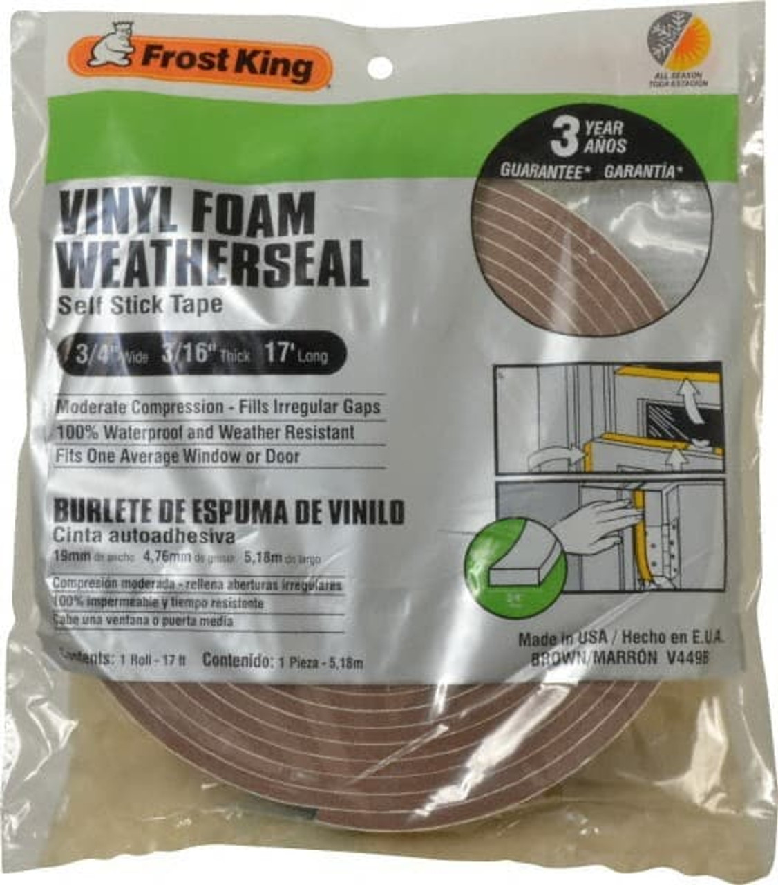 FROST KING V449BH TAPE FOAM BRN 3/4X3/16INX17FT