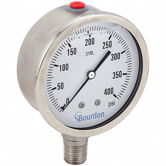 PIC GAUGES MEX5-D61.H26/0133 PRESSURE GAUGE SILVER 0 TO 400 PSI RANGE