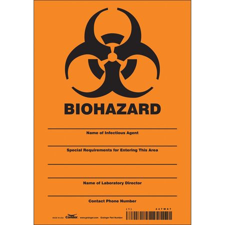 CONDOR USA INC 447W87 BIOHAZARD SIGN 7 W 10 H 0.004 THICK
