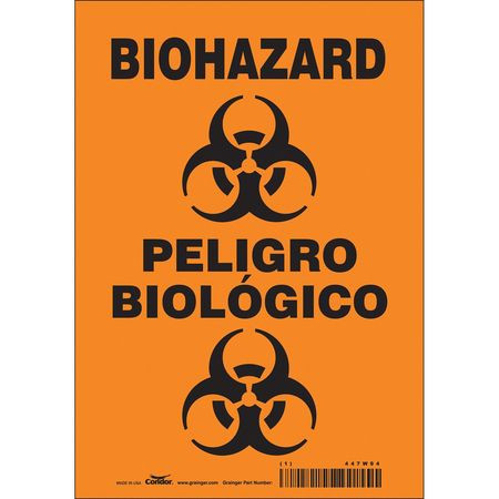 CONDOR USA INC 447W94 BIOHAZARD SIGN 7 W 10 H 0.004 THICK