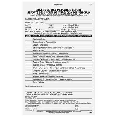 JJ KELLER 9528 SIMPLIFIED VEHICLE INSPECTION FORM