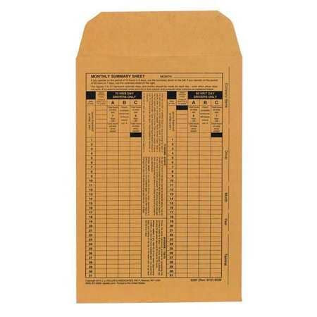 JJ KELLER 8539 MONTHLY LOG SUMMARY ENVELOPES