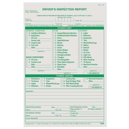 JJ KELLER 3698 DETAILED VEHICLE INSPECTION REPORT PK250