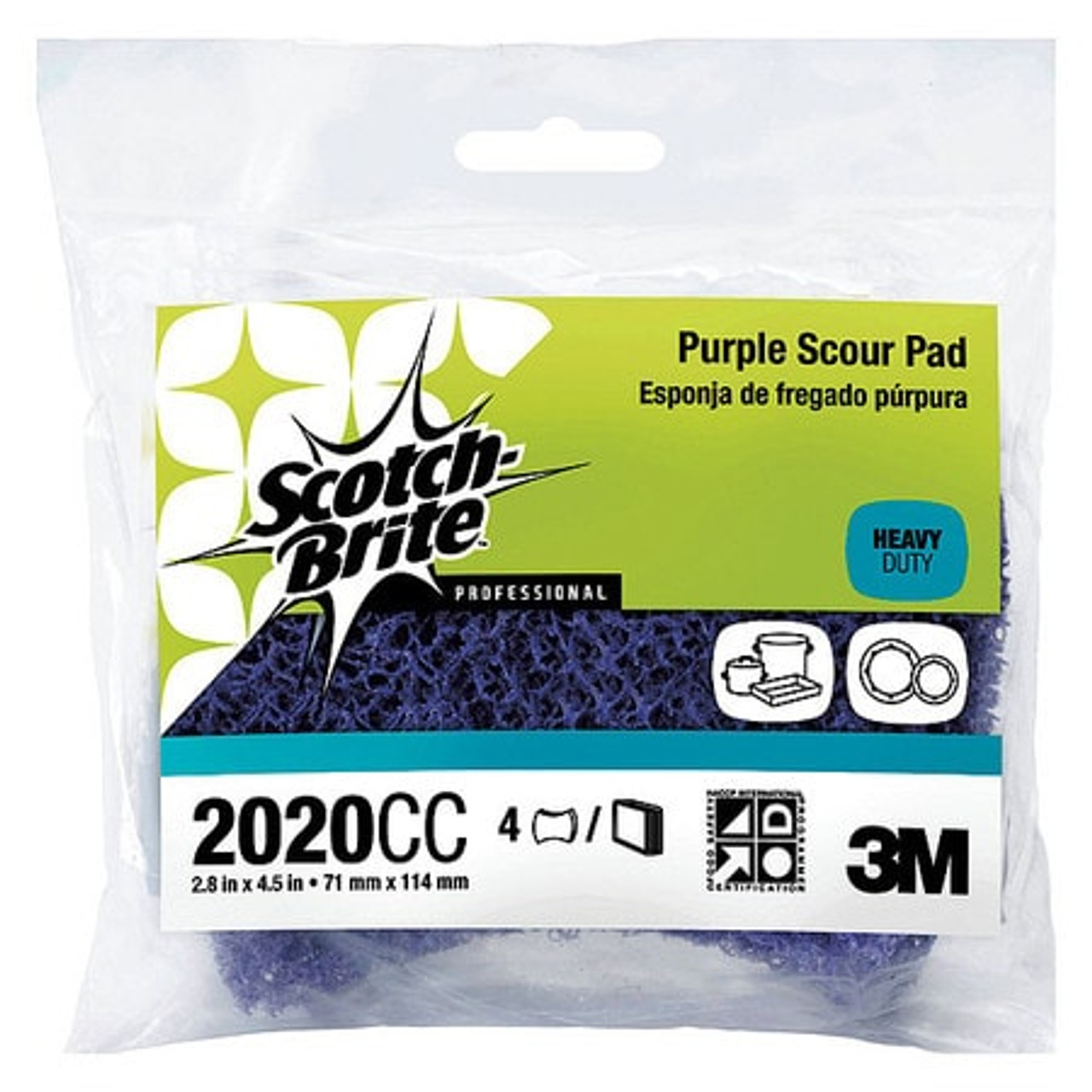 SCOTCH-BRITE 2020CC SCOURING PAD 4-1/2 L X 3 W PURPLE PK4