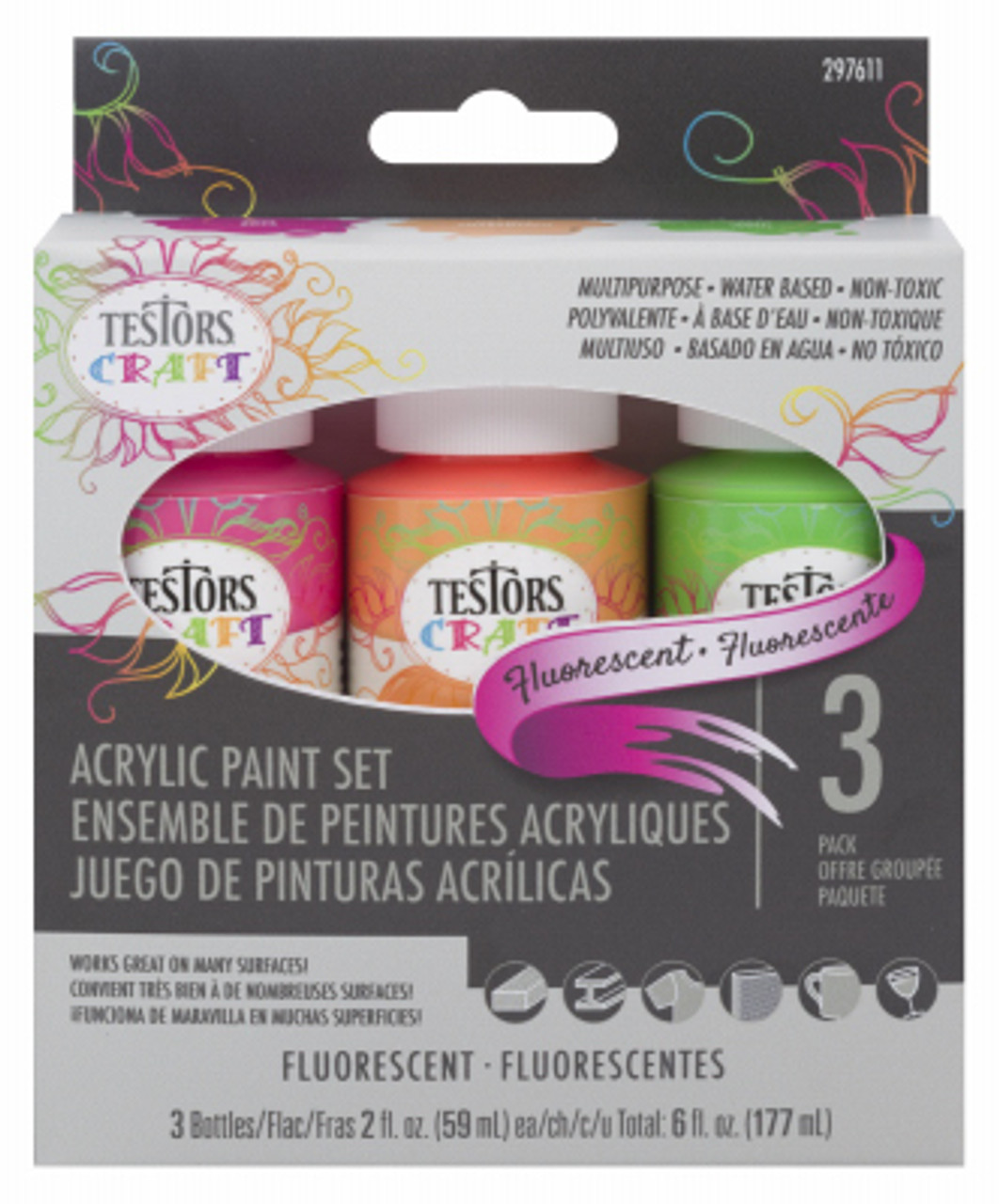 TESTOR CORPORATION 297611 PAINT SET ACRYLIC 3 COLR FLUOR