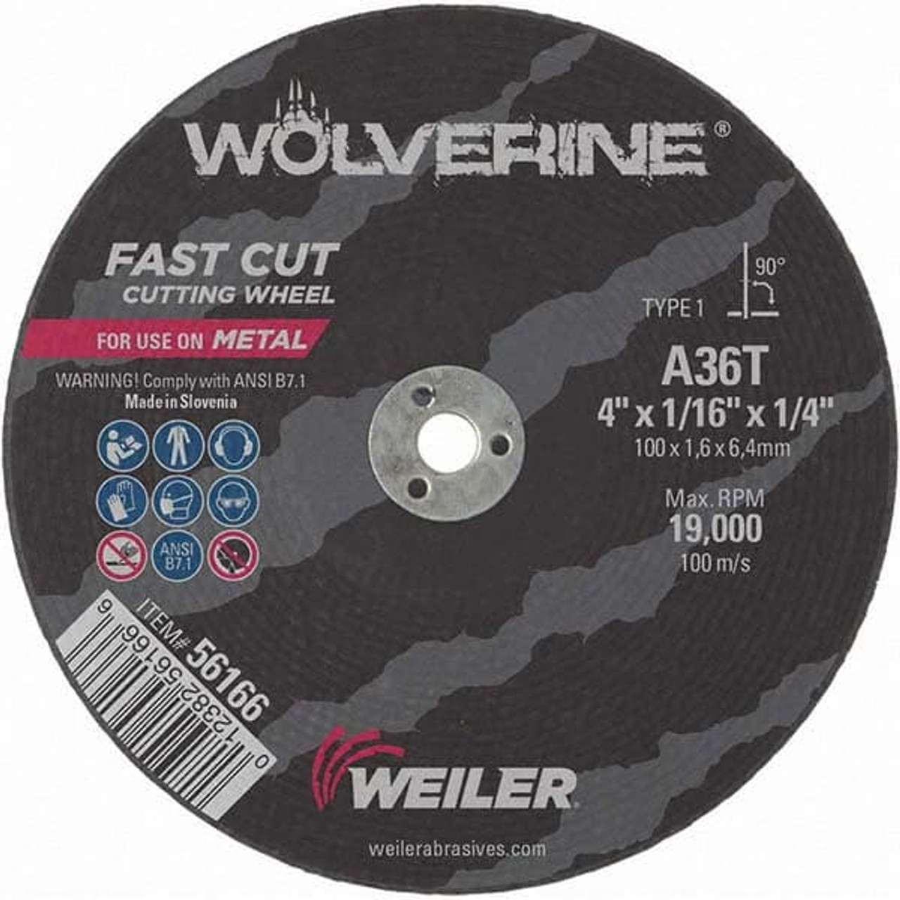 WEILER CORPORATION 56166 4 X 1/16, 1/4" HOLE 36 GRIT ALUMINUM OXI
