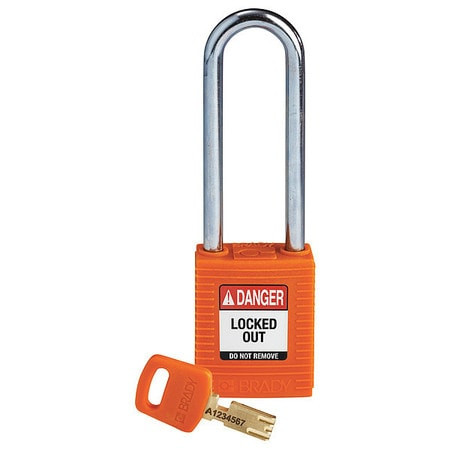 BRADY SPC ABSORBENTS NYL-ORG-76ST-KD NYLON PADLOCK ORG 76MM STEEL SHKL KD
