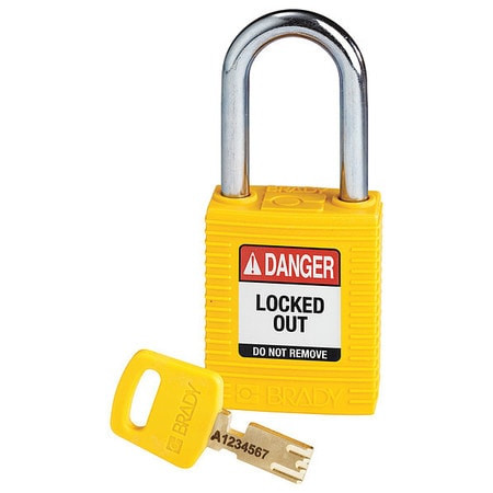 BRADY SPC ABSORBENTS NYL-YLW-38ST-KD NYLON PADLOCK YLW 38MM STEEL SHKL KD