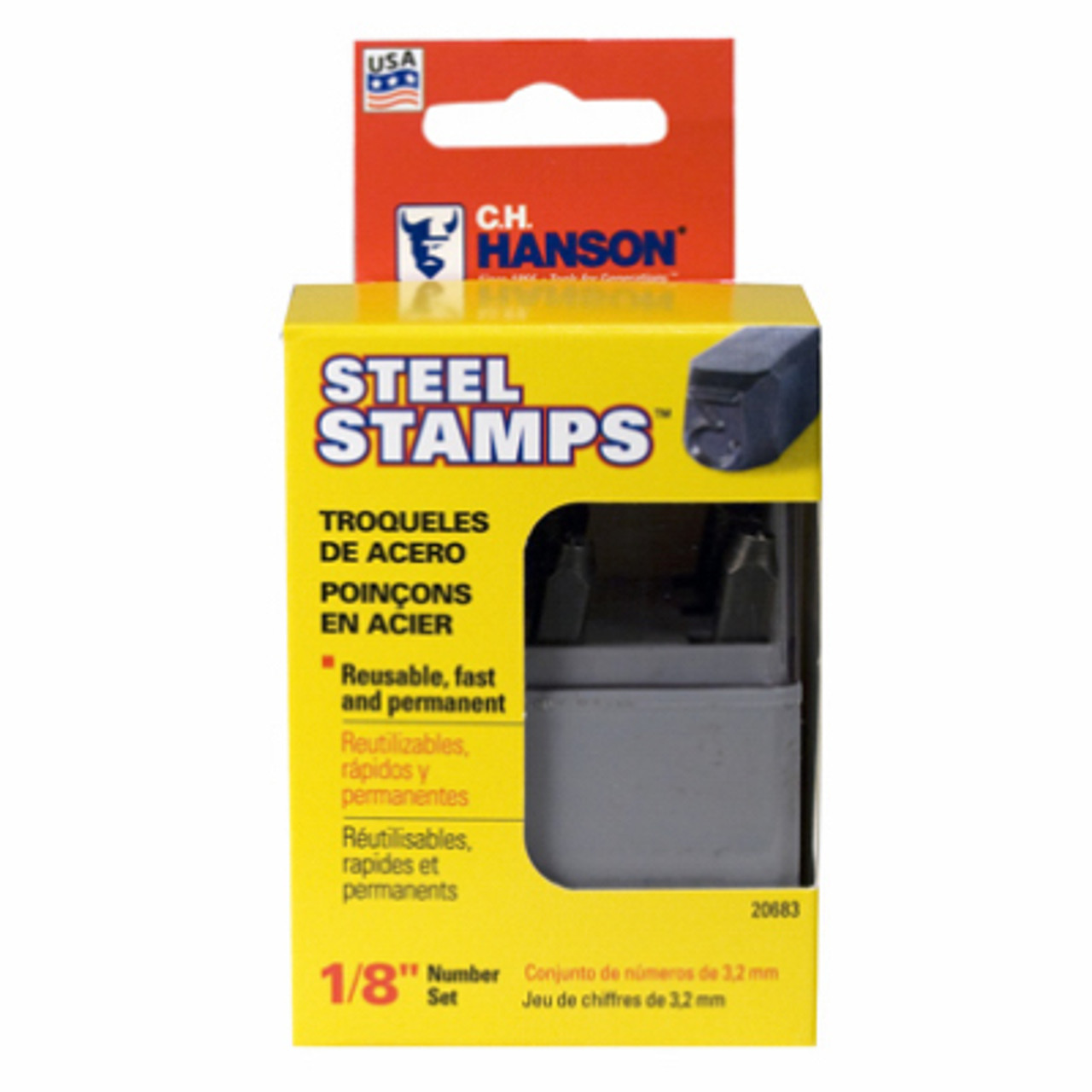 C.H. HANSON 20683 NUMBER STAMP SET, STEEL, 1/8-IN., 9-PC.
