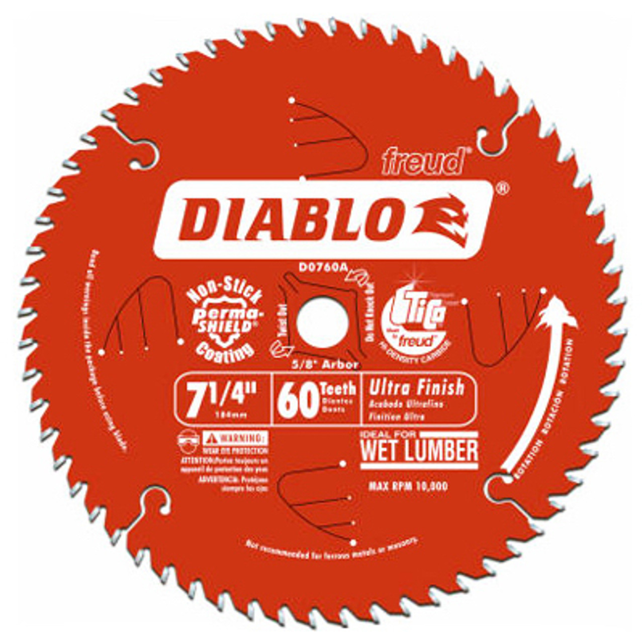 FREUD D0760X DIABLO ULTRA FINISH SAW BLADE, 7.25-IN.,