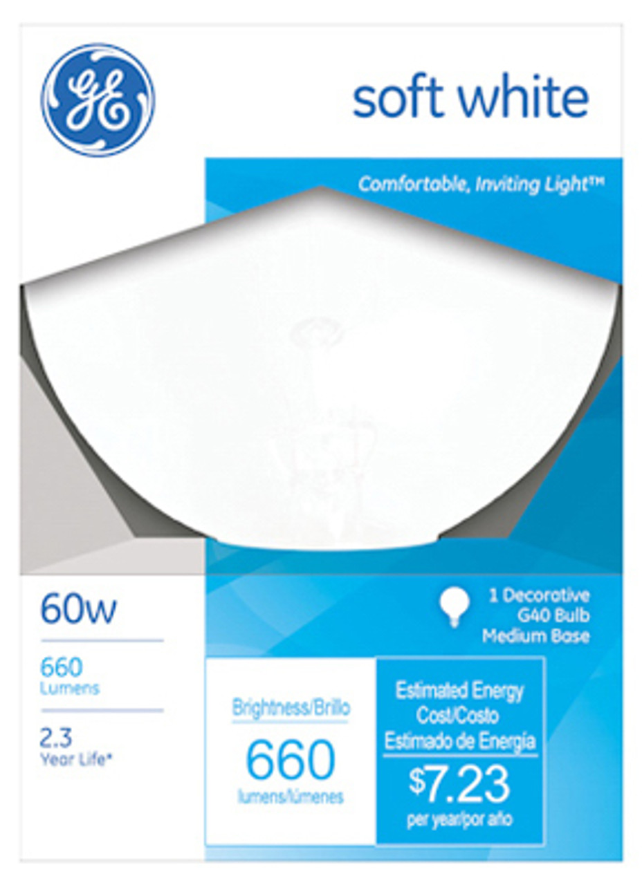 GENERAL ELECTRIC 49780 WHITE GLOBE LIGHT BULB, 60-WATTS, 5-IN.-