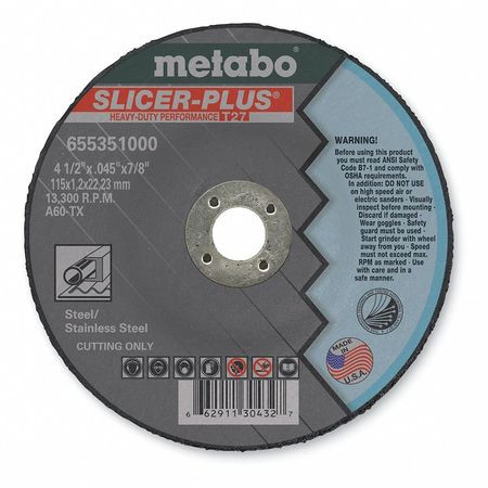 METABO 655351000 CUTTING WHEEL T27 A60TX 4.5X 0.045 X7/8 