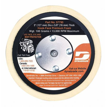 DYNABRADE 57795 NON-VACUUM,DISC PAD,HOOK FACE,5" DIA.