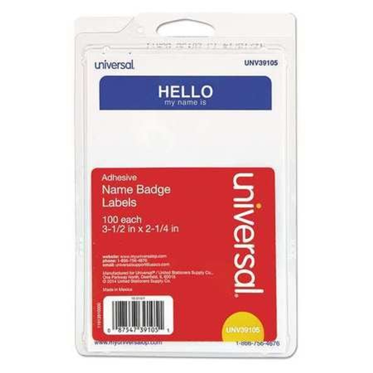 UNIVERSAL 92235 NAME BADGE HELLO BLUE NONPRINT PK100