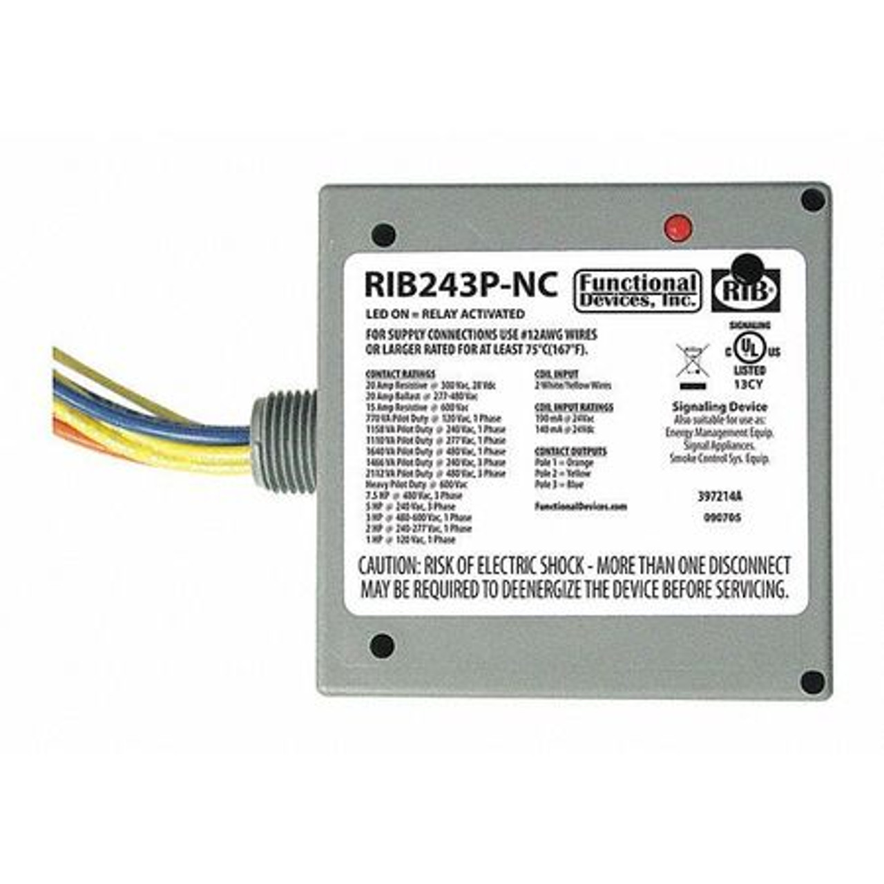RIB RIB243P-NC ENCLOSED RELAY 20A 3PST-N/C