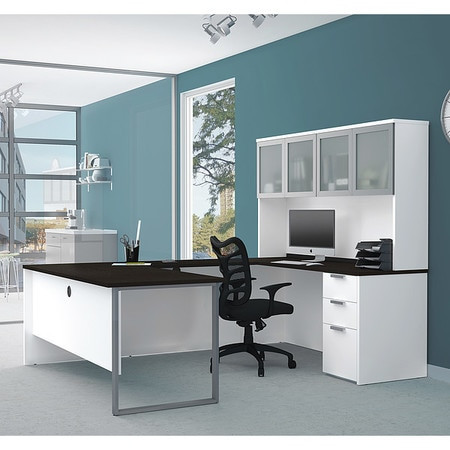 BESTAR 110890-17 U DESK GLASS DOOR HUTCH WHITE DEEP GREY