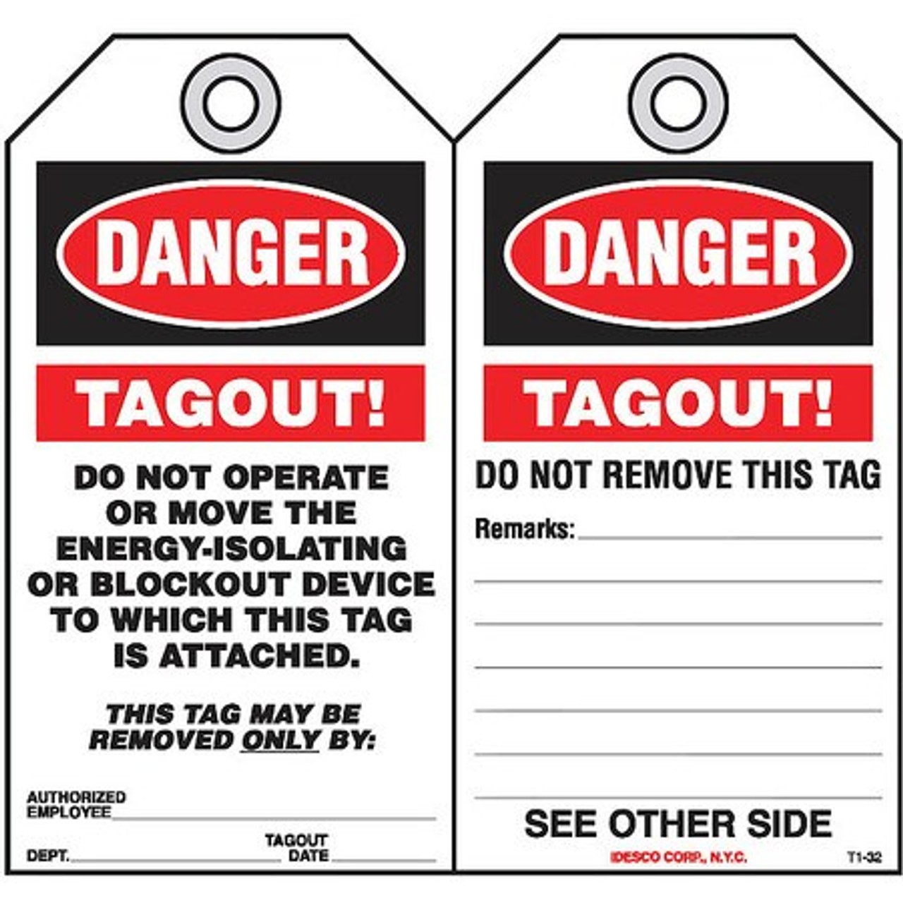 IDESCO KAT132AC DO NOT OPERATE SAFETY TAG PK10