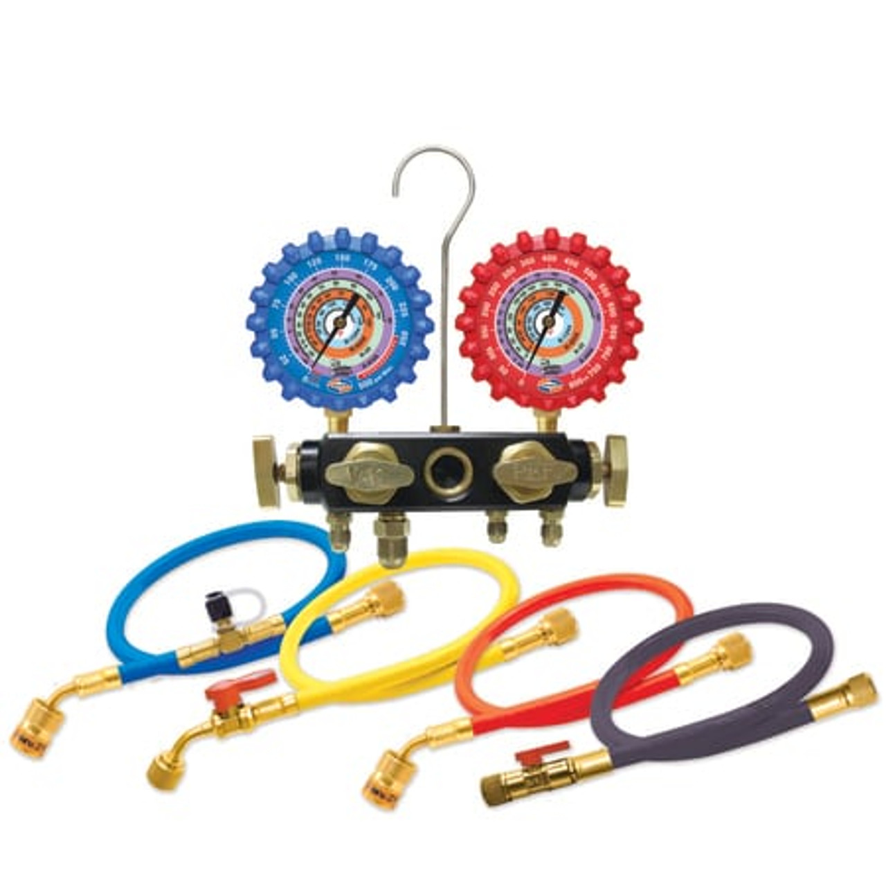 UNIWELD Q4N85SMEZ MANIFOLD 4 VALVE 5 FT. EZ TURN HOSE SET