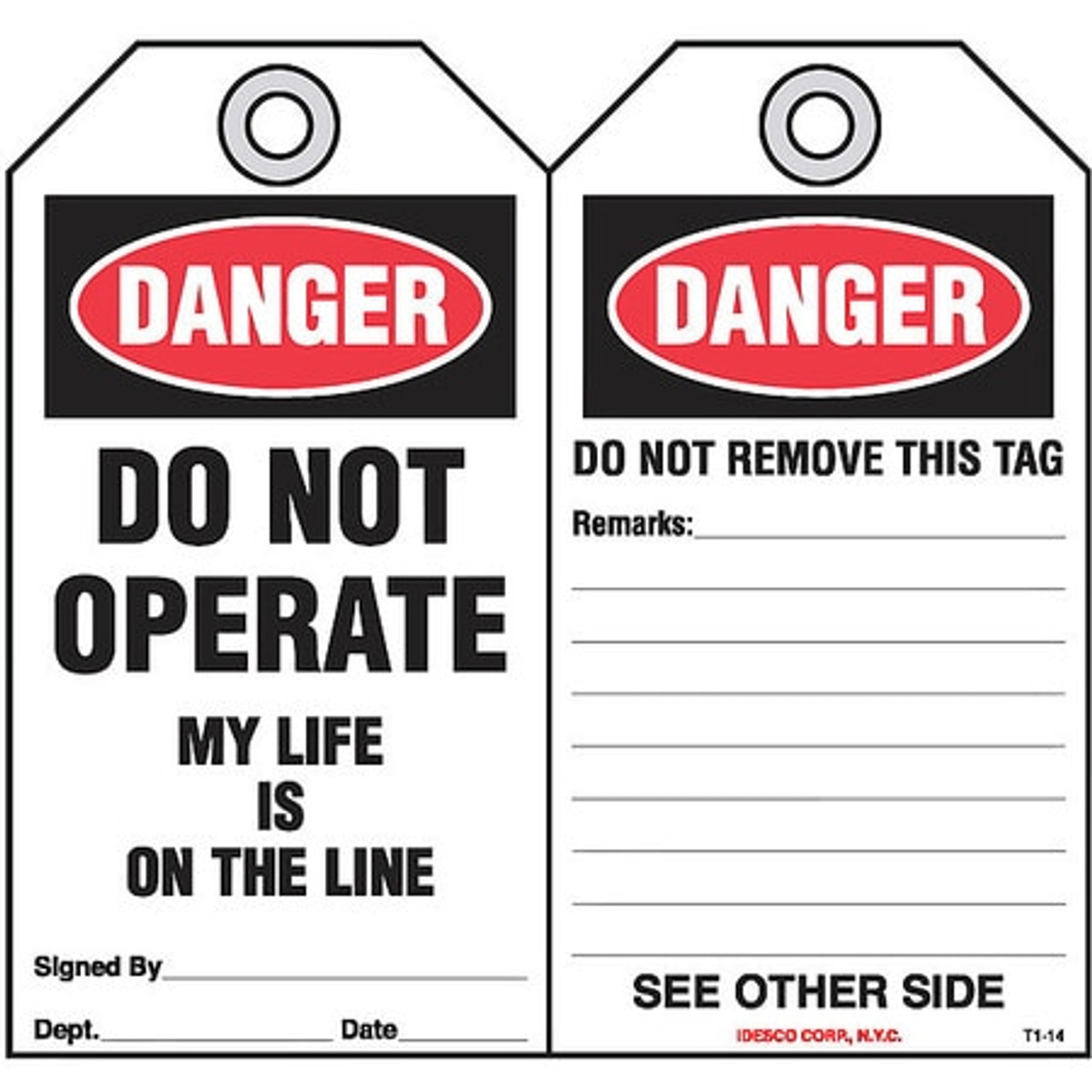 IDESCO KAT114AC MY LIFE IS ON THE LINE SAFETY TAG PK10