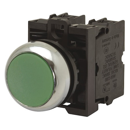 EATON M22-DL-G-K11-230G ILL MOM PB SIL-BZL FLSH GRN 12-30VAC/DC