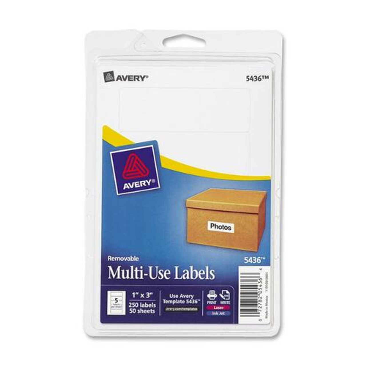 AVERY 05436 REMOVABLE MULTIPURPOSE LABEL, 1"X3",250