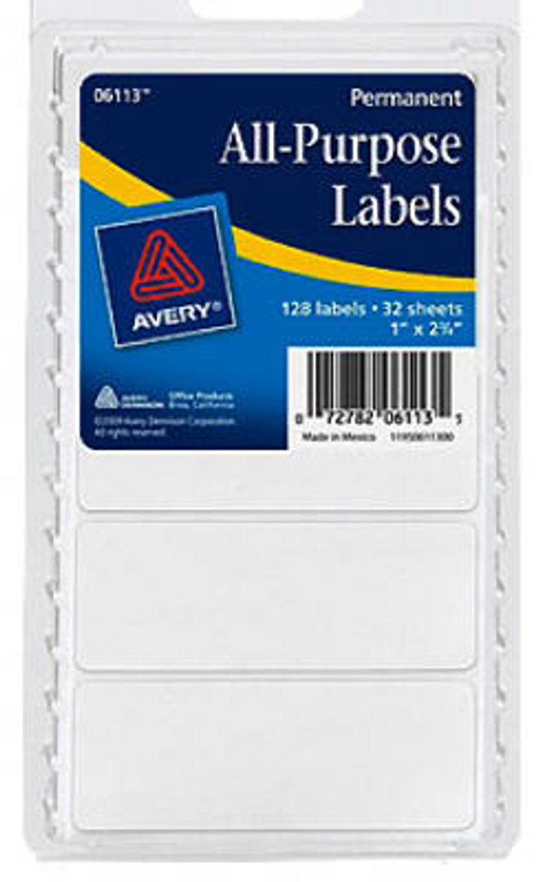 AVERY 06113 ALL-PURPOSE LABELS, WHITE, RECTANGLE, 1 