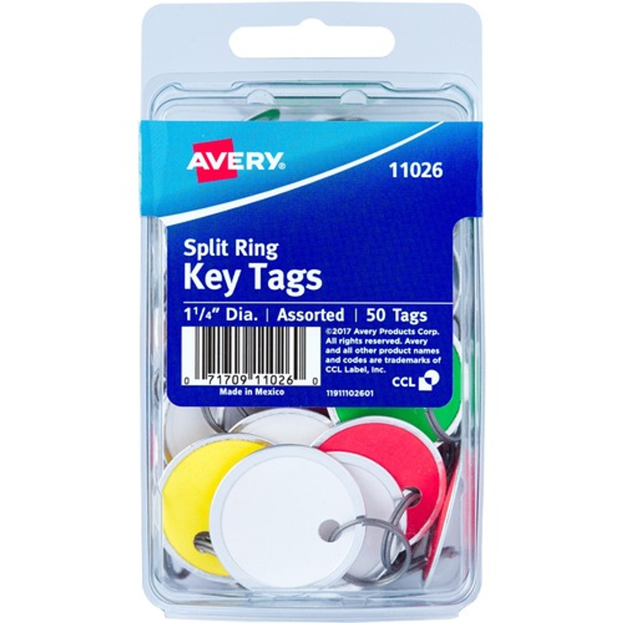 AVERY 11026 KEY TAG, W/ METAL RIM, 1-1/4" 50/PK