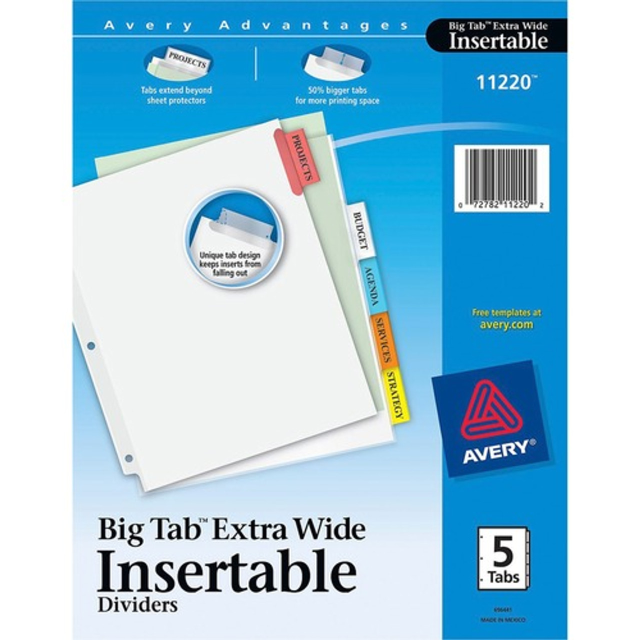 AVERY 11220 EXTRA WIDE INSERTABLE DIVIDERS,11X9,5TAB