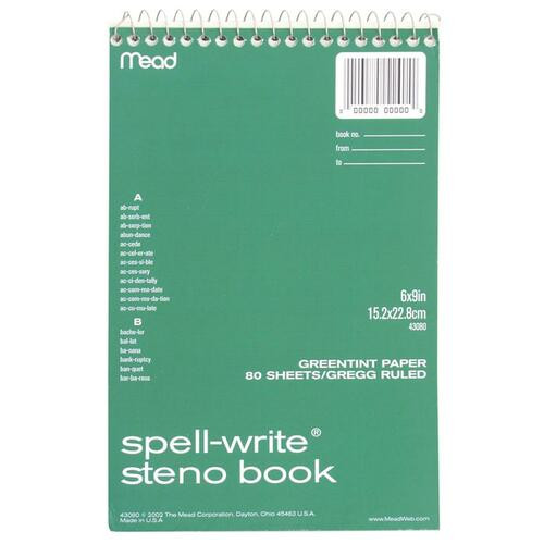 MEAD 43080 STENO BOOK,GREGG RULED,6X9",80SH PAPER"