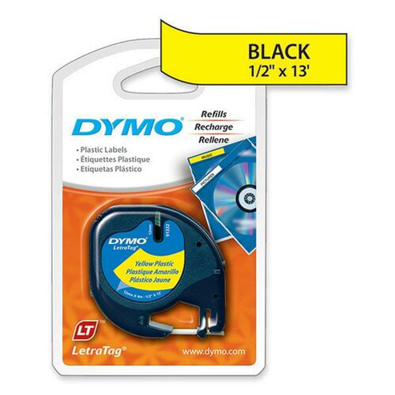 DYMO 91332 LABEL TAPE CASSETTE,HYPER YELLOW