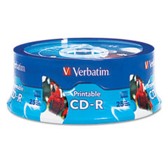 VERBATIM 96189 HUB INKJET PRINTABLE CD-R DISCS,25/PACK