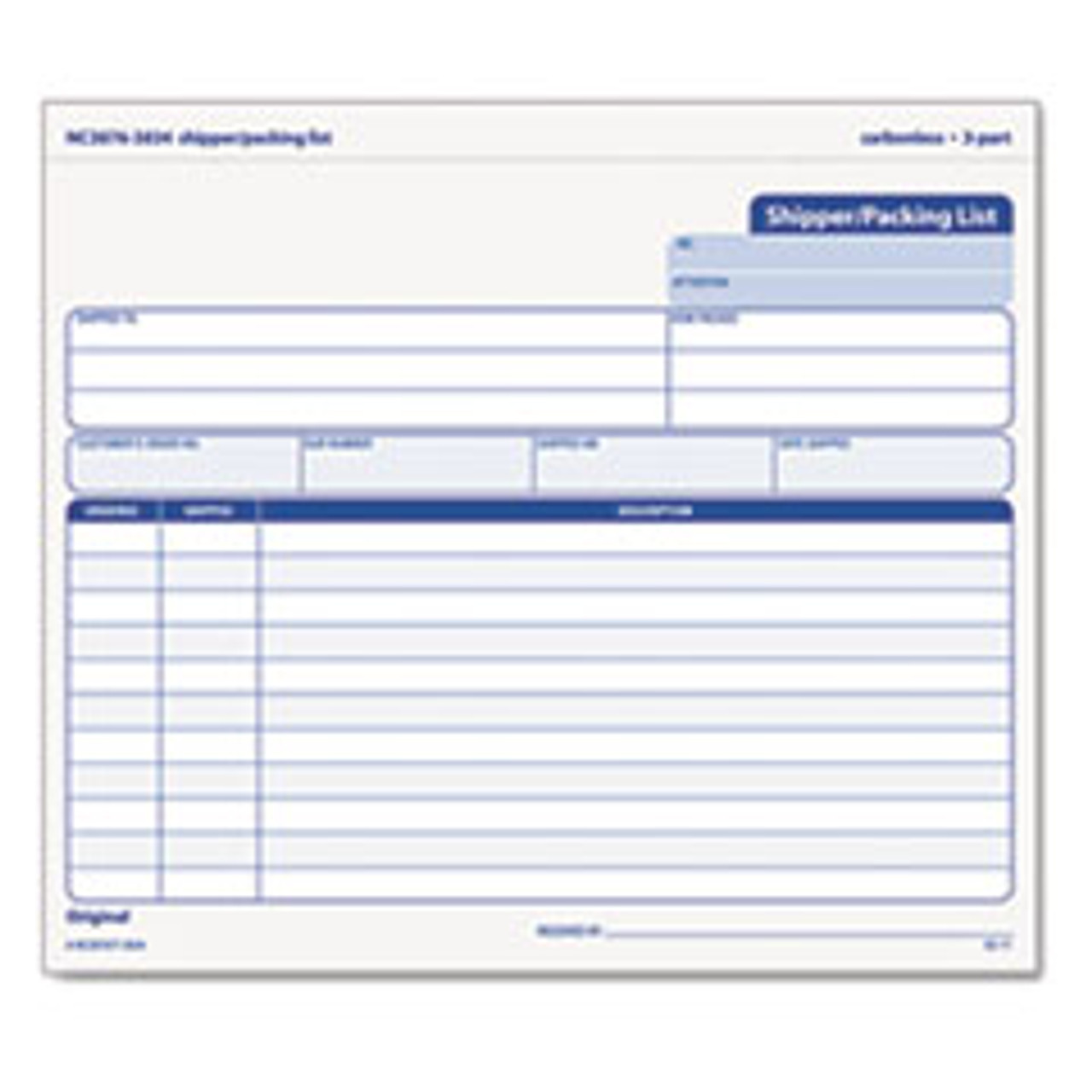 TOPS MANUFACTURING CO. 3834 SHIPPER/PACKING LIST,50 FORMS