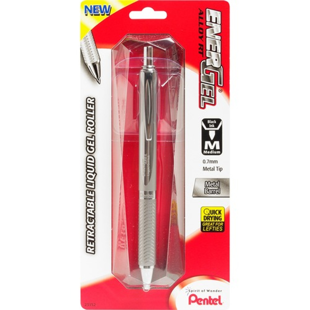 PENTEL BL407BP GEL PEN,RETRACT,SILVER BARREL,BLACK INK