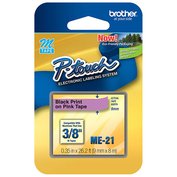 BROTHER ME21 BLACK PRINTING ON PINK TAPE 3/