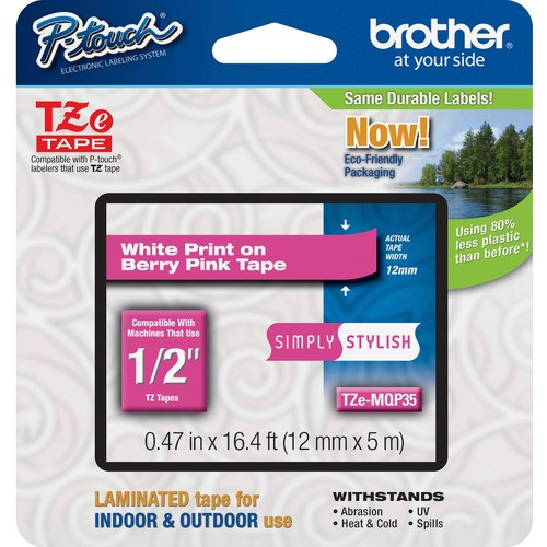 BROTHER TZEMQP35 TAPE,TZE,12MM,WE/BERRY PK