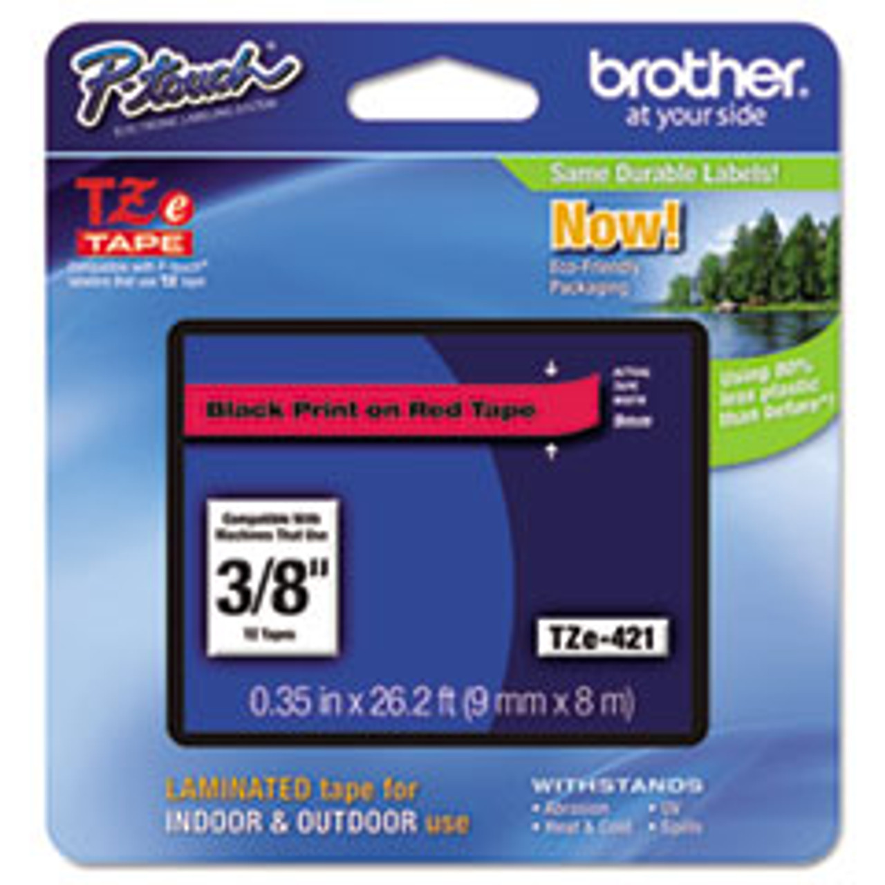 BROTHER TZE421 TAPE,3/8 BK ON RD