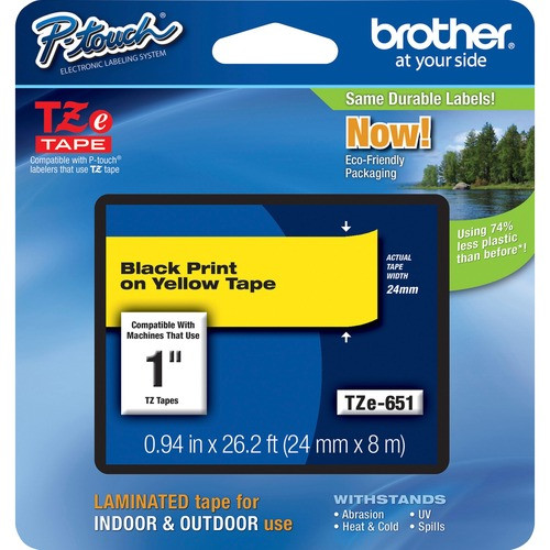 BROTHER TZE651 TAPE,1 LAMIN BK ON YELLOW