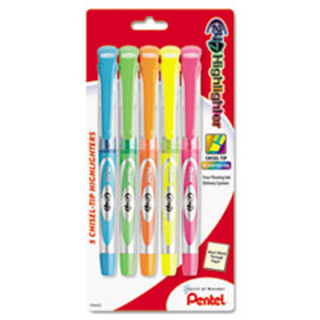 PENTEL SL12BP5M HIGHLIGHTERS,5/PK, YW, PK, OE, BE, GN