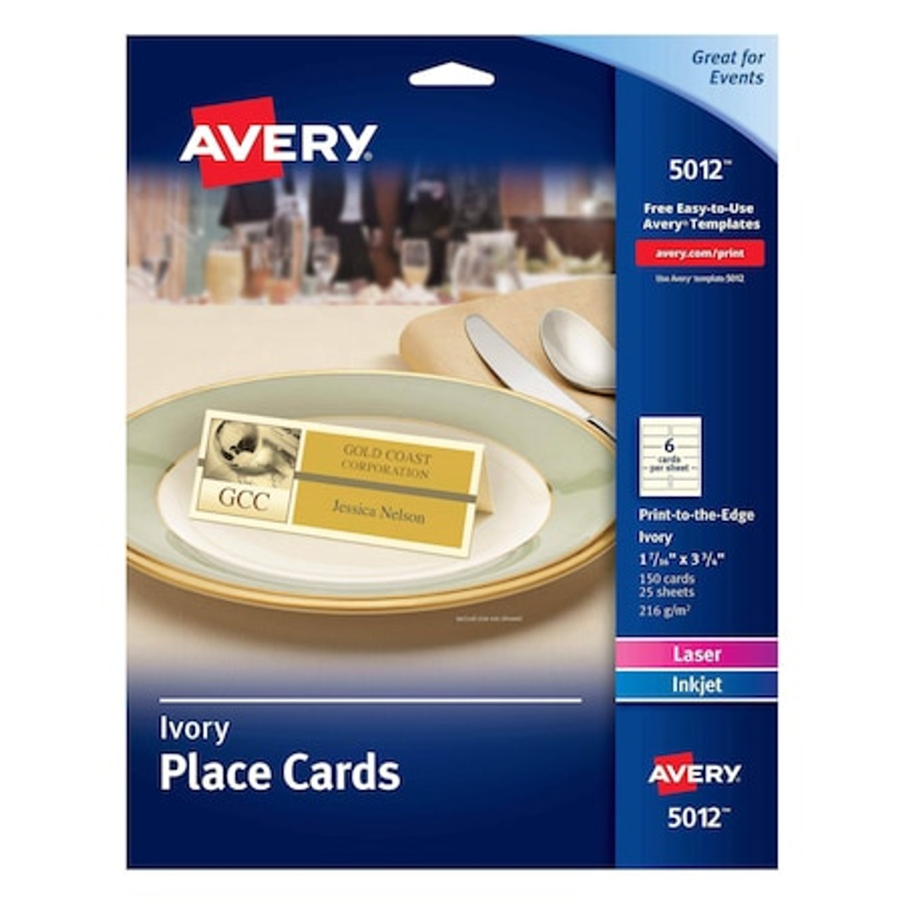 AVERY 5012 CARDS,PLACE,6UP,150PK,IVORY