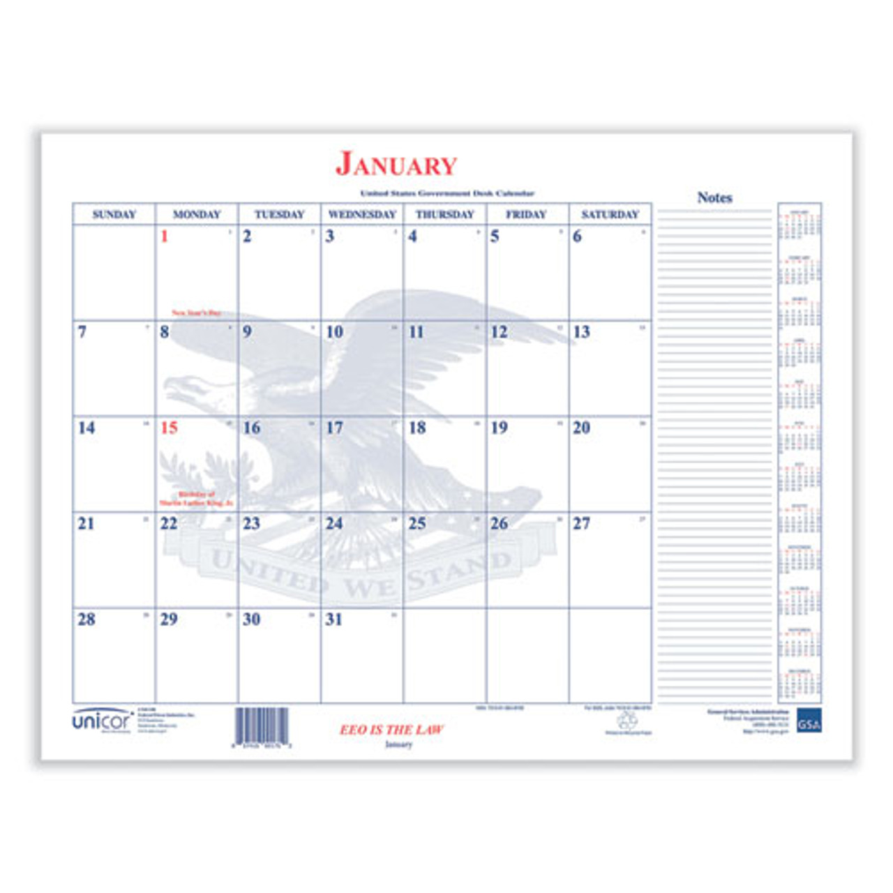 UNICOR 7510-01-664-8790 BLOTTER CALENDAR,2024