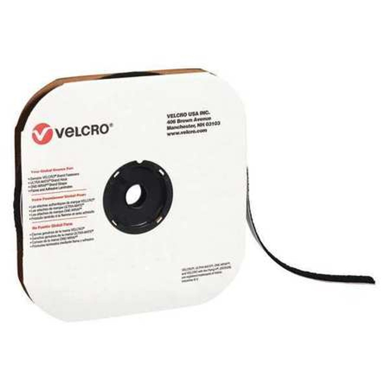 VELCRO VEL155 TAPE,1/2" X 75' , LOOP , BLACK, VELCRO