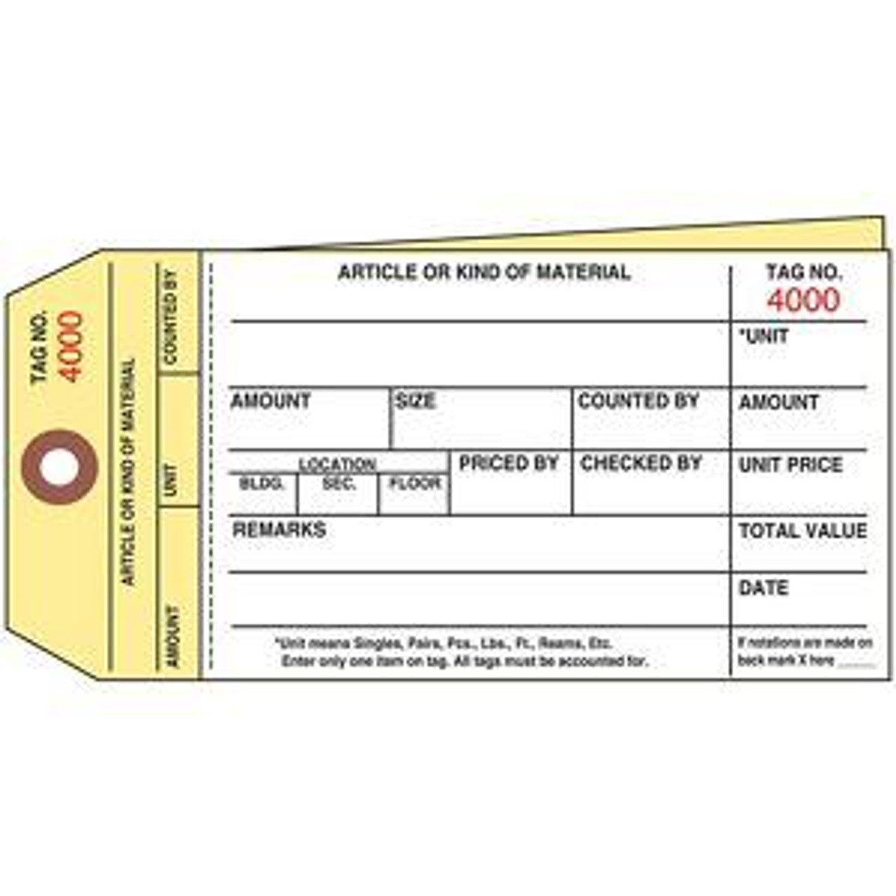 USC S-7241PLAIN 2-PART STUB STYLE INVENTORY TAGS - CARBO