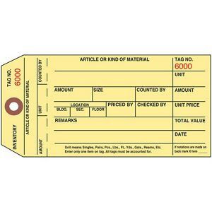 USC S-6448PLAIN 1-PART STUB STYLE INVENTORY TAGS - PLAIN