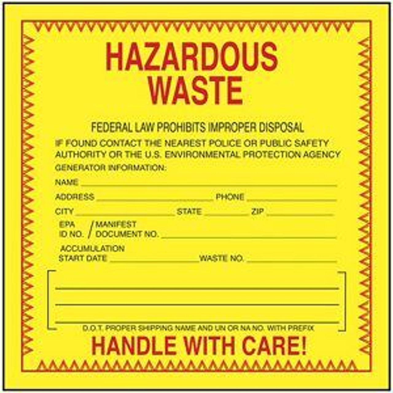 USC S-23854 "HAZARDOUS WASTE" LABEL - WEATHERPROOF, 