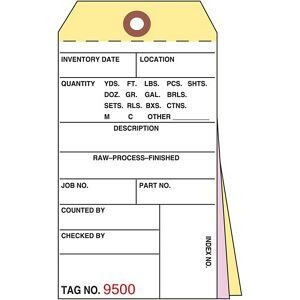 USC S-6479PLAIN 3-PART INVENTORY TAGS - CARBONLESS, PLAI