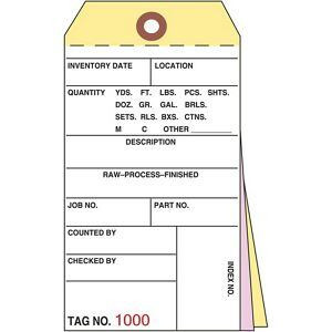 USC S-5592PLAIN 3-PART INVENTORY TAGS - CARBONLESS, PLAI