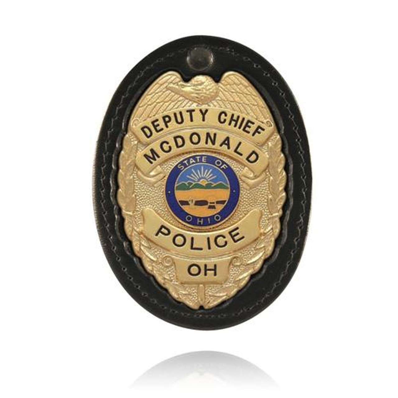 BOSTON LEATHER 700-4010 CLIP-ON BADGE HOLDER,RECESSED OVAL